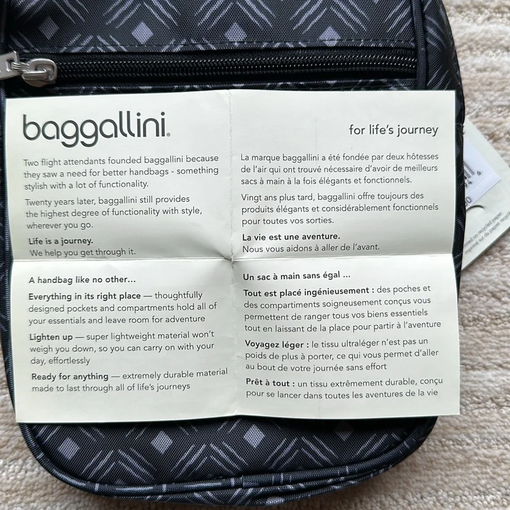 NWT Baggallini Journey Crossbody Bag Travel Purse Black Diamond RFID